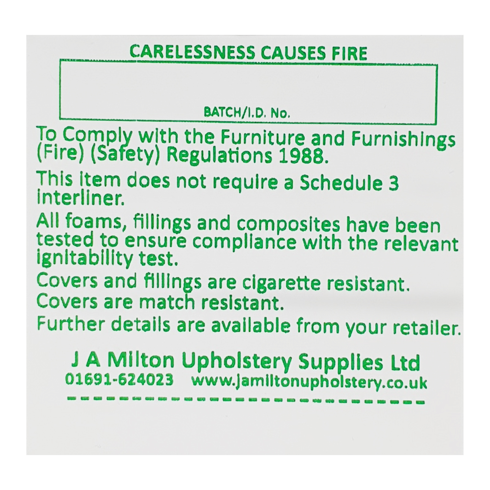 Carelessness-Causes-Fire-Does-NOT-include-Sched3-Interliner Carelessness Causes Fire - Sew In label. - Image 1